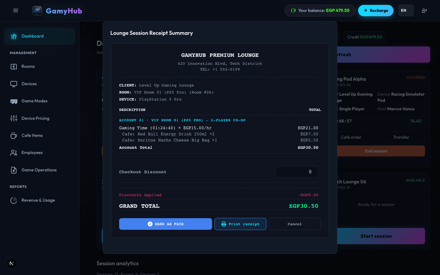 Seamless Room Transfers & Mode Jumping with Transparent Dividable Receipts.